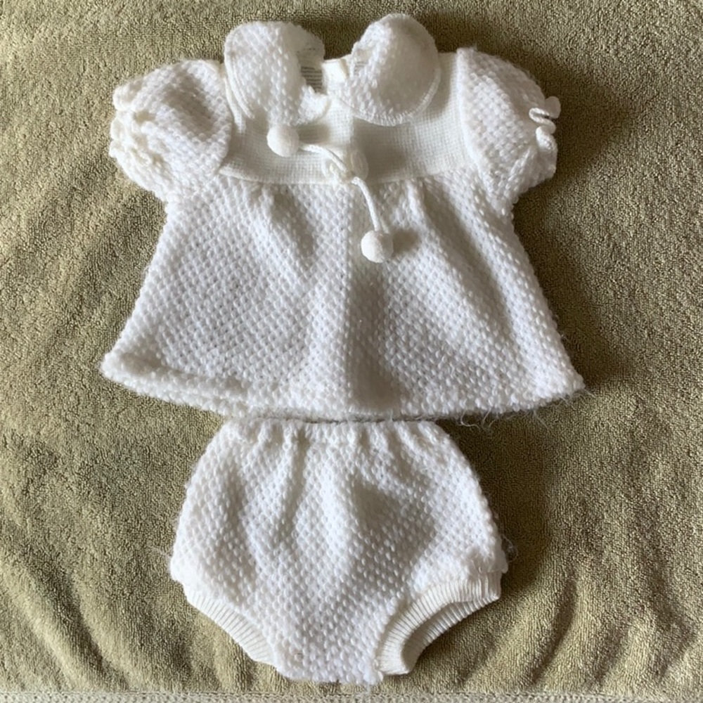 Vintage Knit Baby Dress and Bottoms